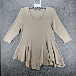 Soft Surroundings Tunic Top‎ Blouse Medium Stretch Asymmetrical Hem Light Brown